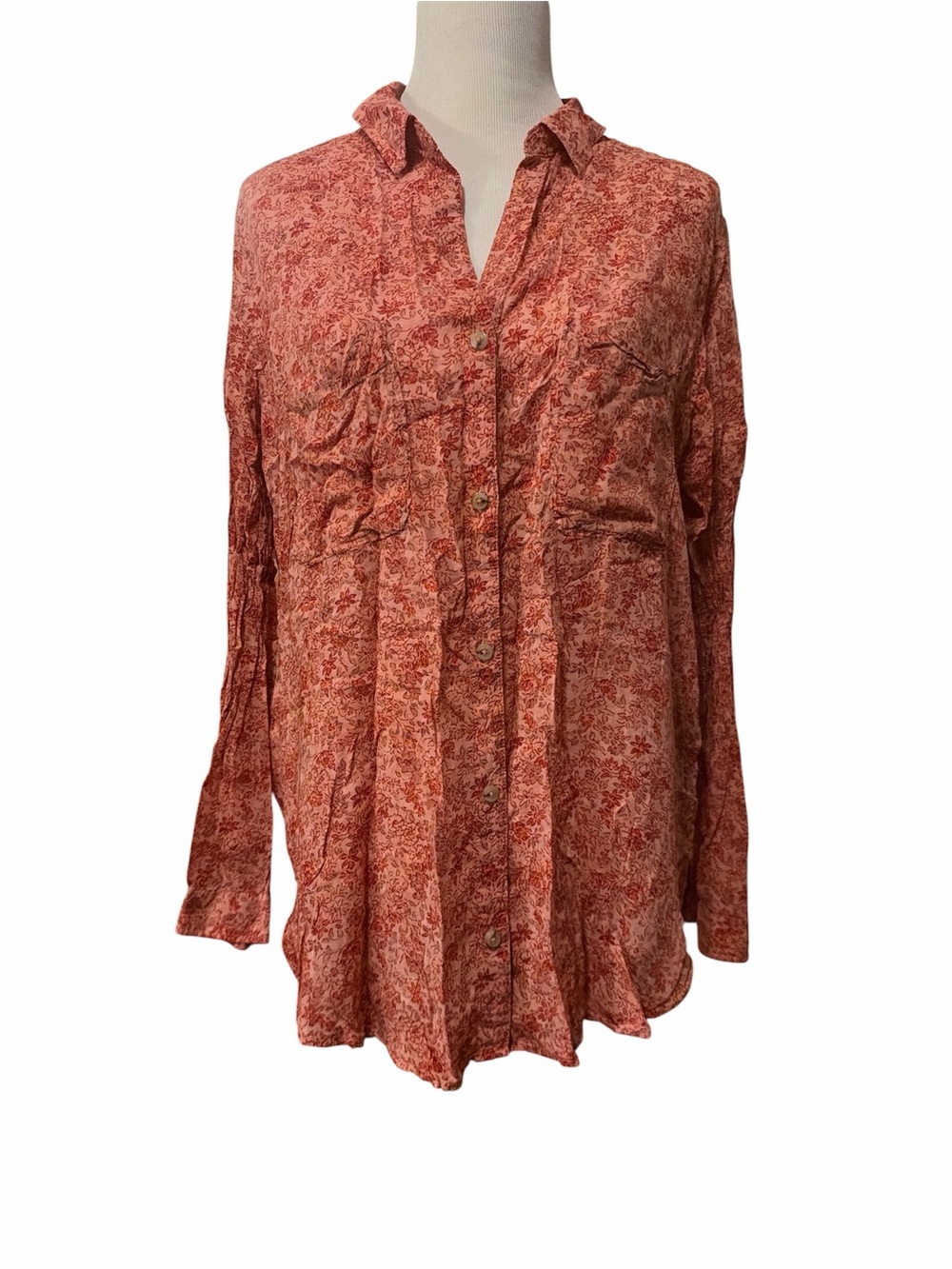 Pilcro Anthropologie Rust-Red Floral Button-Down Shirt - Romey